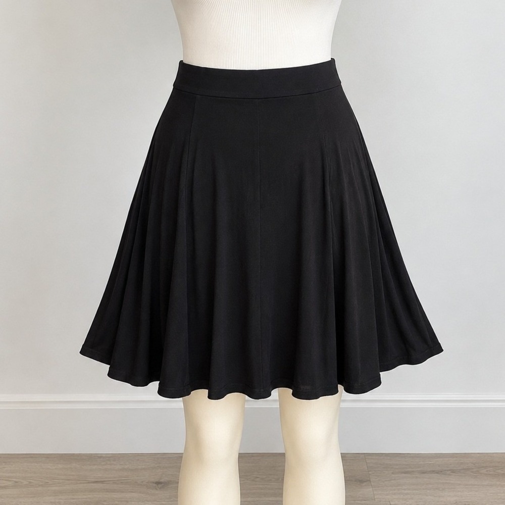 J.Crew Black Rayon Spandex Skater Skirt Large Knit A-Line Flared Knee Length